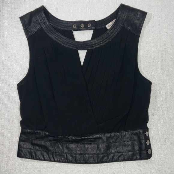 Double Zero Sleeveless Faux Leather Mesh Black Top - Picture 1 of 3